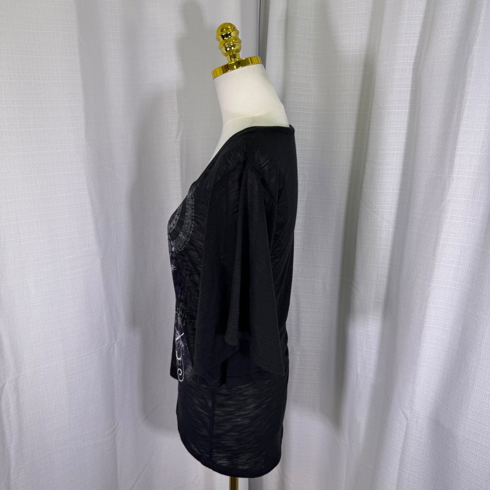VTG Ransom Y2K Star Mandala Celestial‎ Top M Black Butterfly Sleeve Whimsygoth - Picture 10 of 11